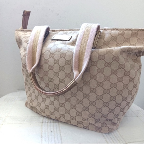 Gucci GG Monogram Large Web Handle Bucket Tote Gold - Picture 10 of 15